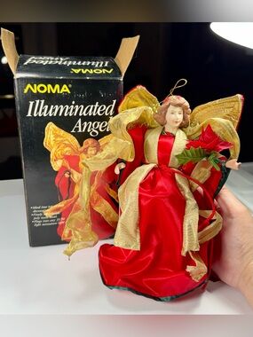 Vintage NOMA Illuminated Angel Christmas Tree Topper Porcelain Face New! (Read)